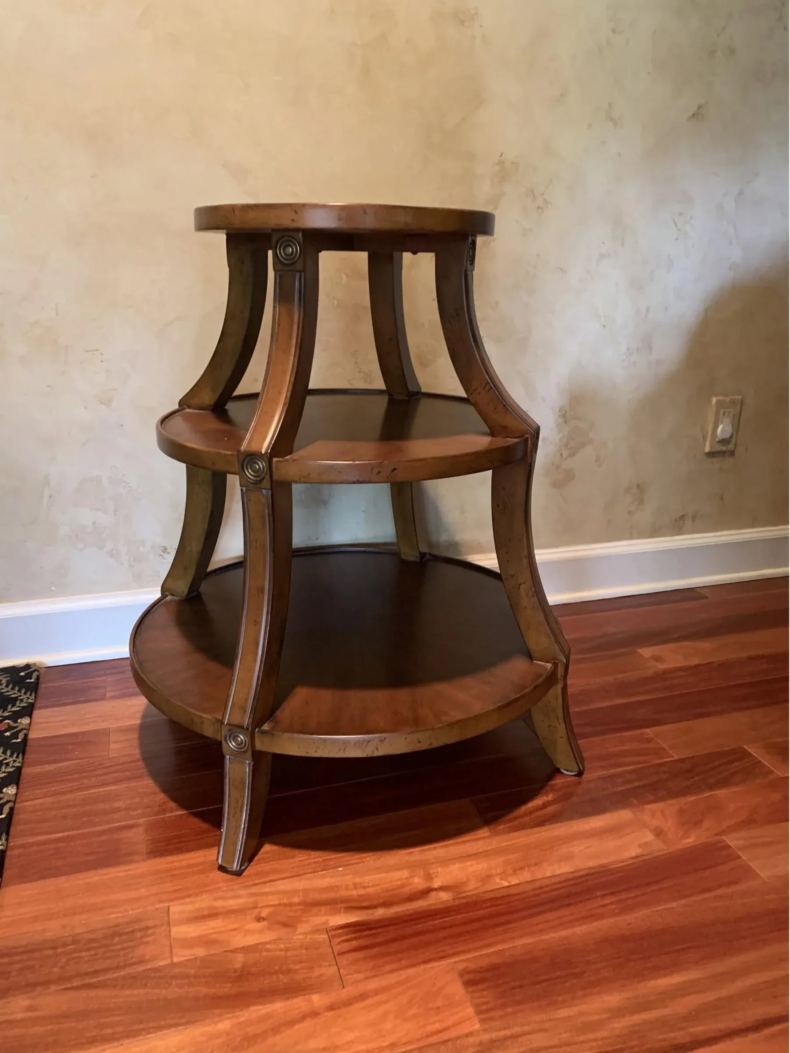 Vintage Three-Tiered Wooden Round Side Table - 7