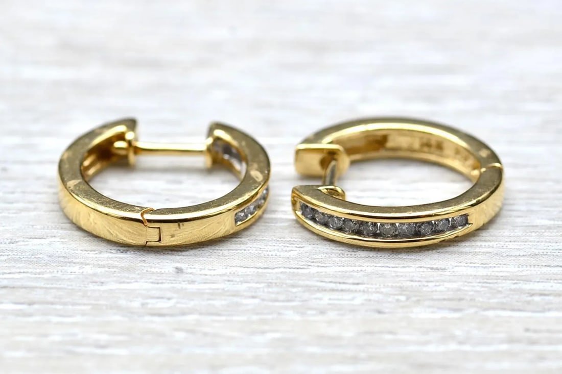 The Alvernons: Ladies 14K Gold 5/8" Diamond Set Hoop Earrings, 2 Pieces - 4
