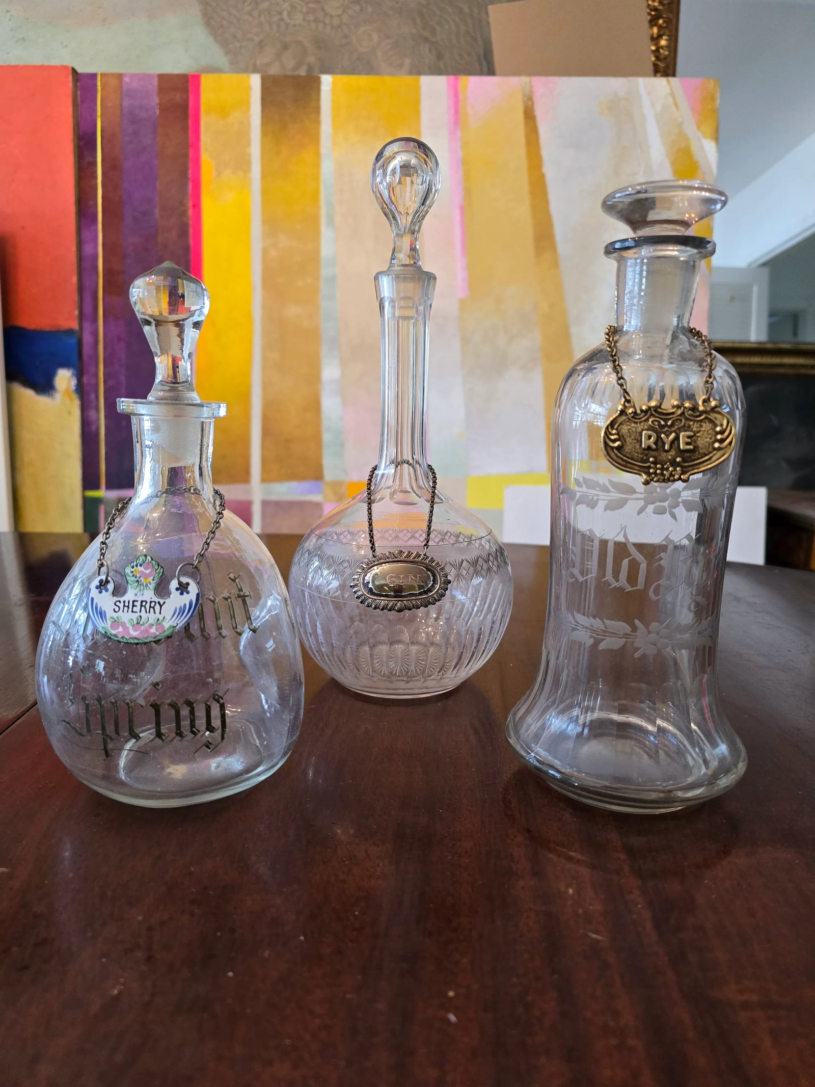 Vintage Decanters Barware With Enamel Tag- Set of 3 - 2