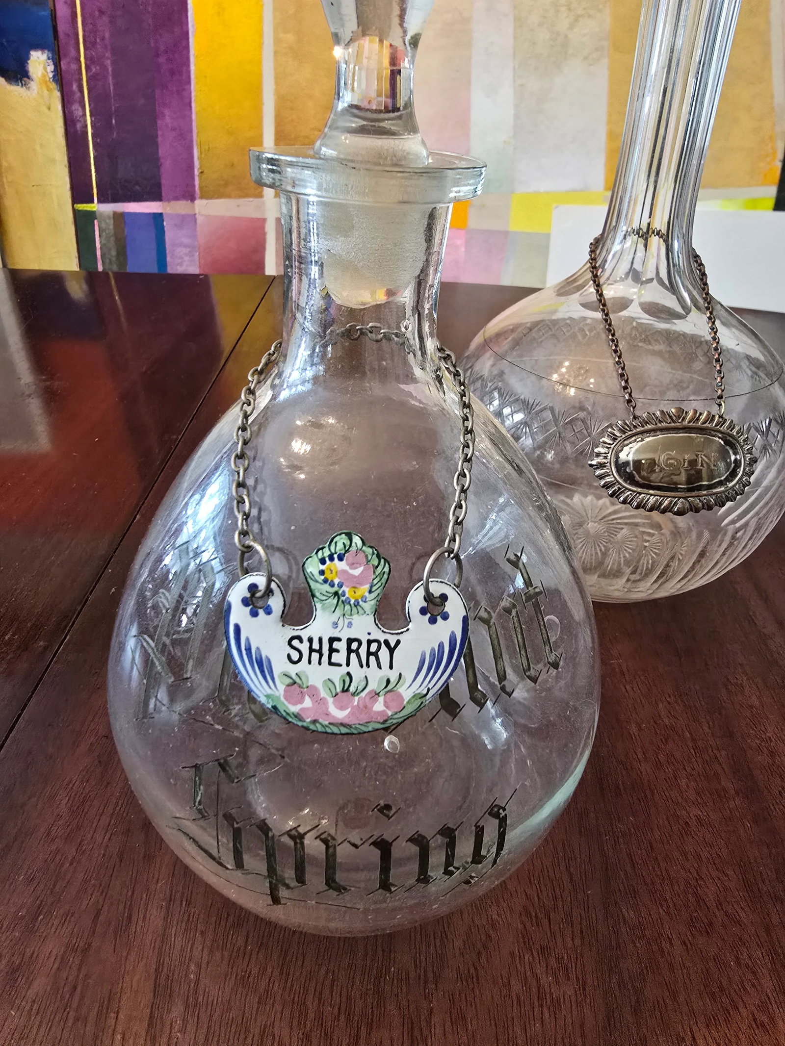 Vintage Decanters Barware With Enamel Tag- Set of 3 - 7