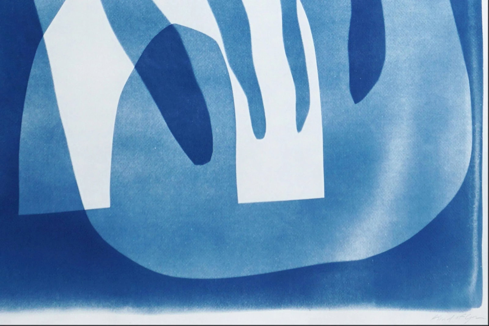 2025, Abstract Bold Marine Shapes, Unique Monotype Cyanotype of Watercolor Paper of "Marine Fauna" b - 7