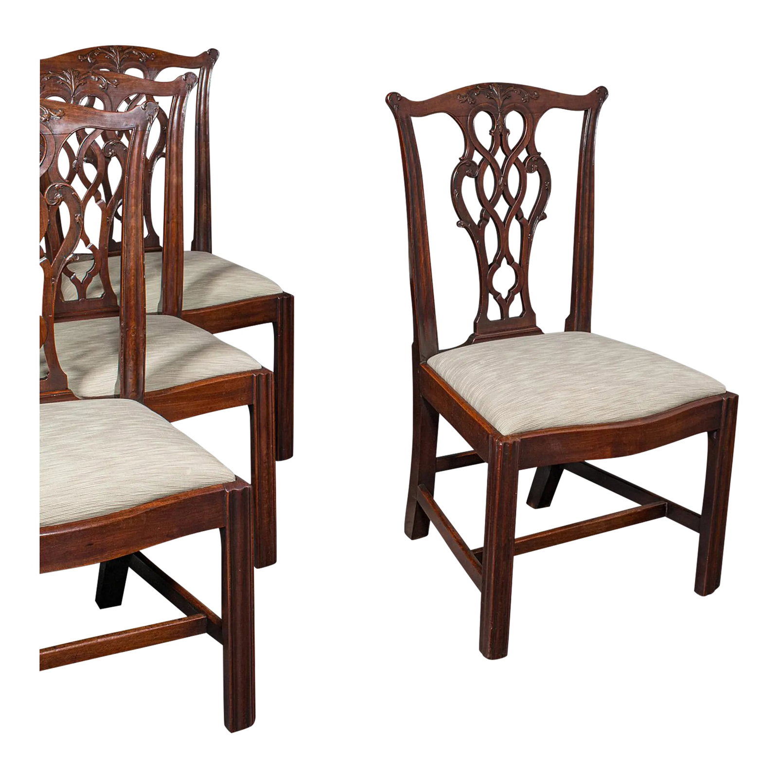 4 Antique Dining Room Chairs, English, Seat, After Chippendale, Georgian, C.1800 - 2