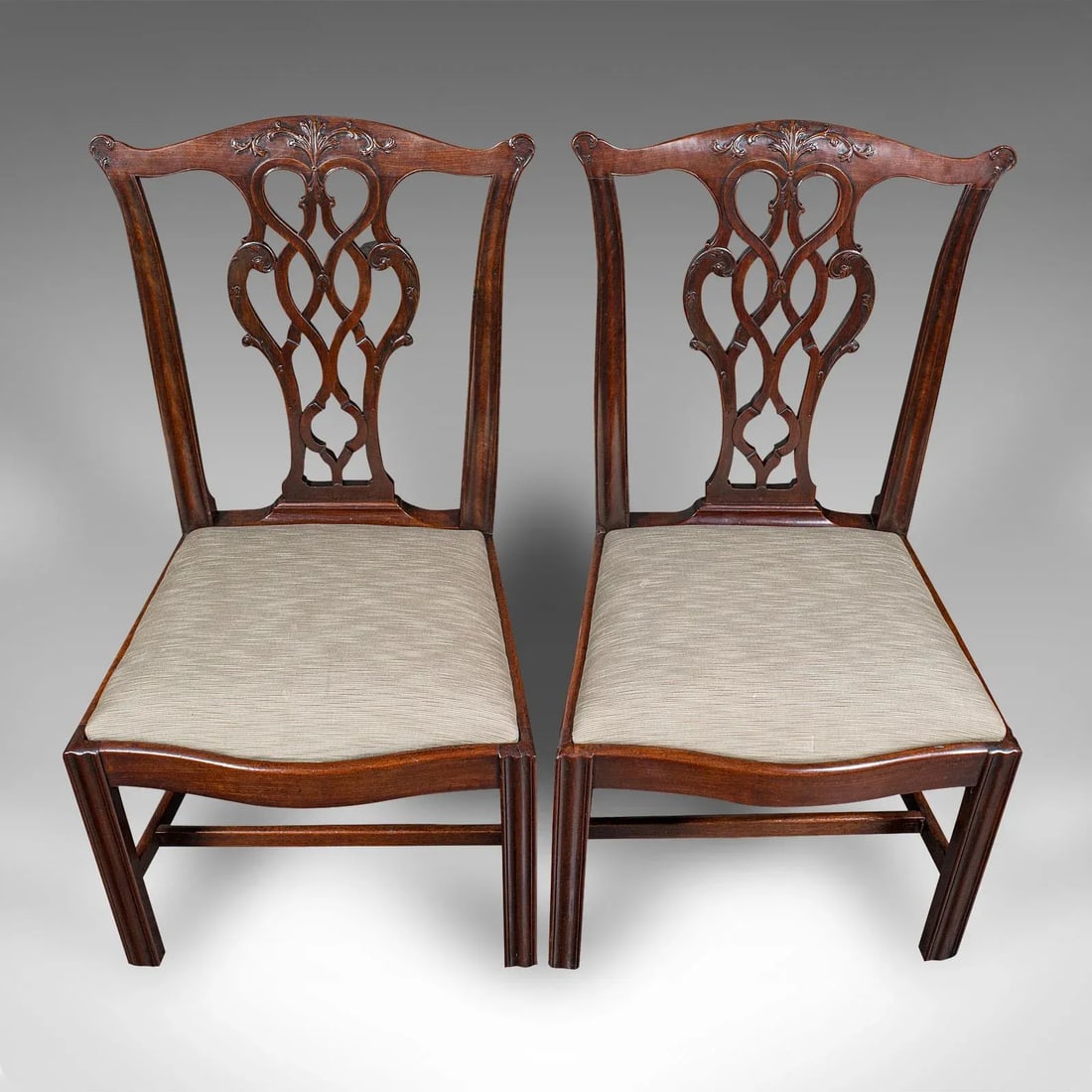 4 Antique Dining Room Chairs, English, Seat, After Chippendale, Georgian, C.1800 - 7