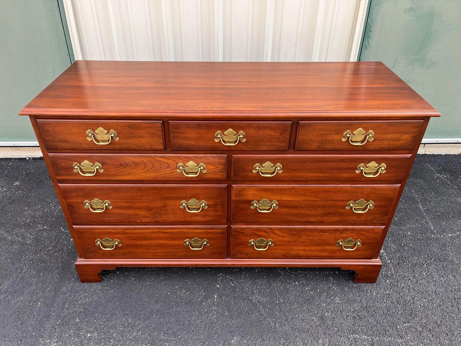 1970s Henkel Harris Solid Black Cherry Chippendale 9-Drawer Dresser - 2