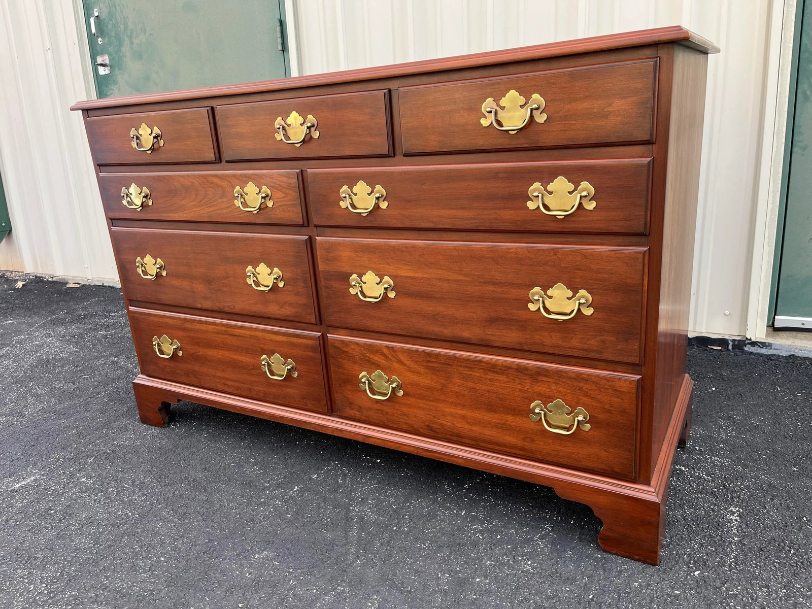1970s Henkel Harris Solid Black Cherry Chippendale 9-Drawer Dresser - 5