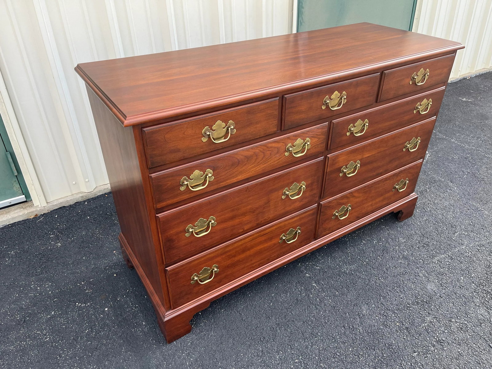 1970s Henkel Harris Solid Black Cherry Chippendale 9-Drawer Dresser - 6