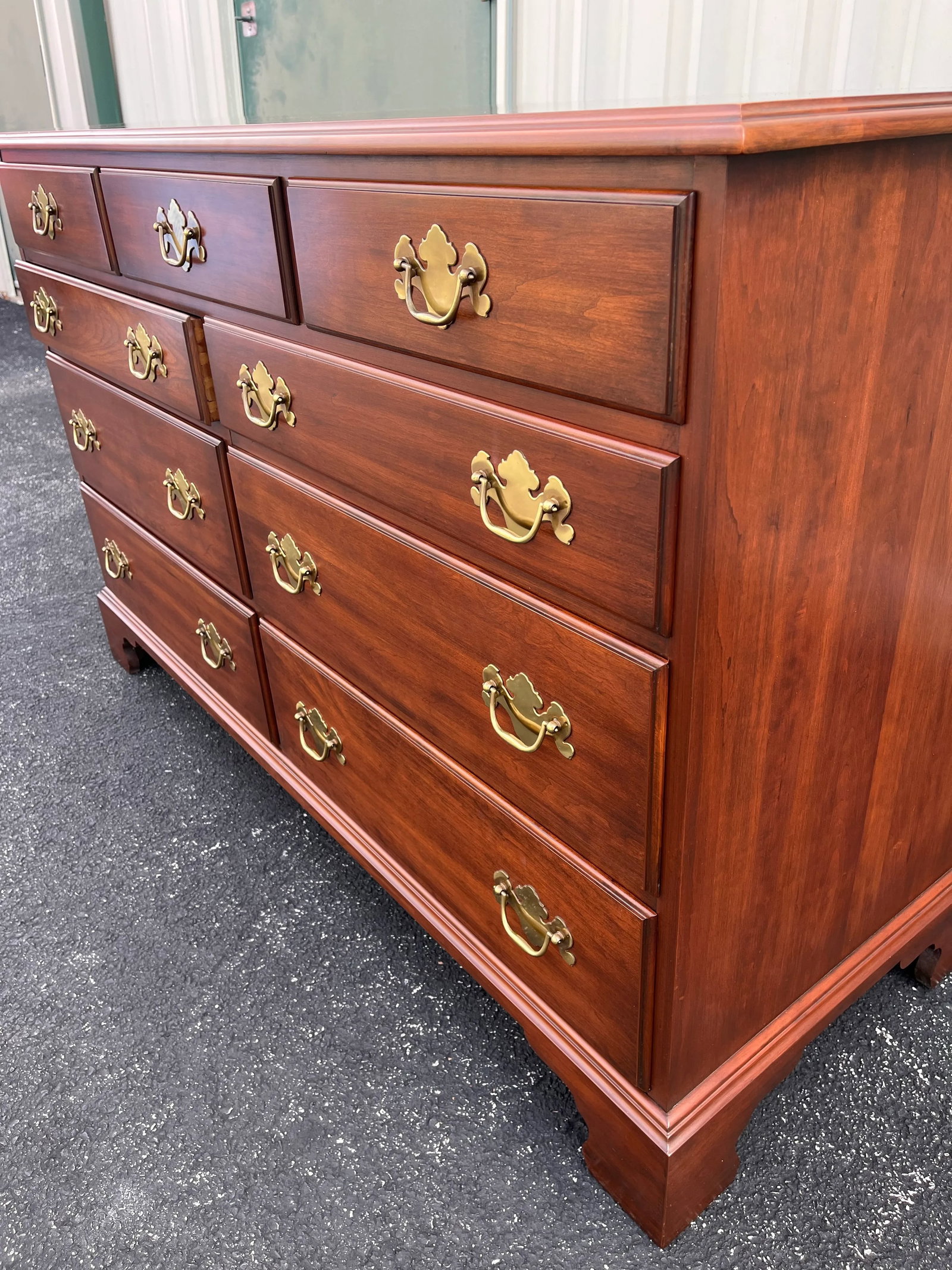1970s Henkel Harris Solid Black Cherry Chippendale 9-Drawer Dresser - 7