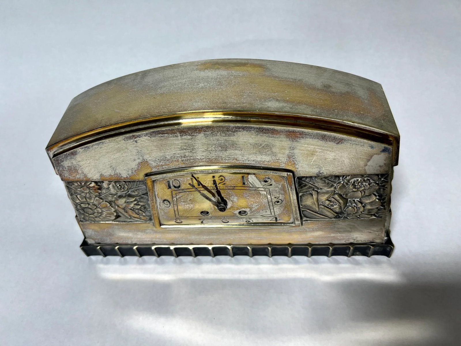 French Art Deco Silvered Bronze Mantel Clock by C. Terras, 1925 - 4