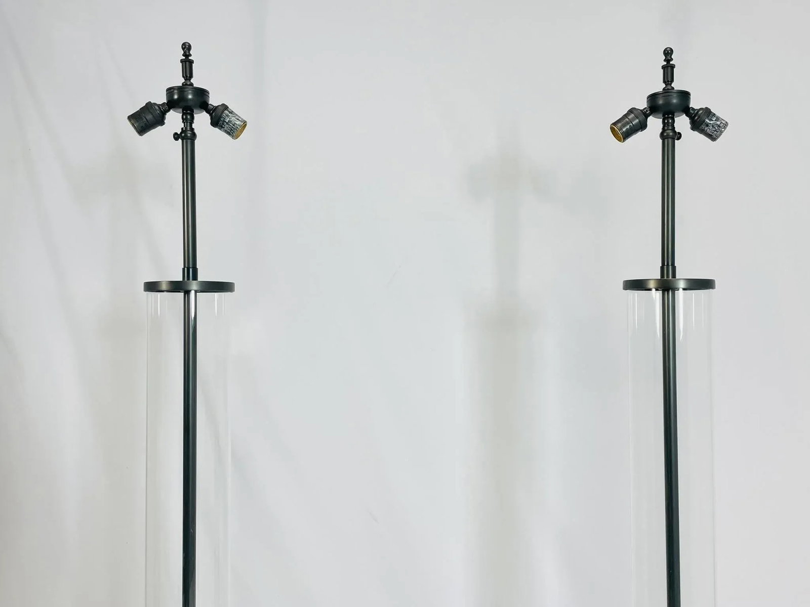 Pair of Aged Brass & Glass Cylinder Floor Lamps by Restoration Hardware - 7