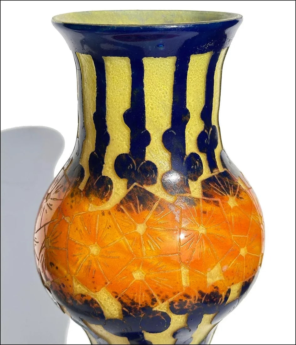 Le Verre Francais French Art Deco Mirettes Studio Cameo Antique Vase - 3