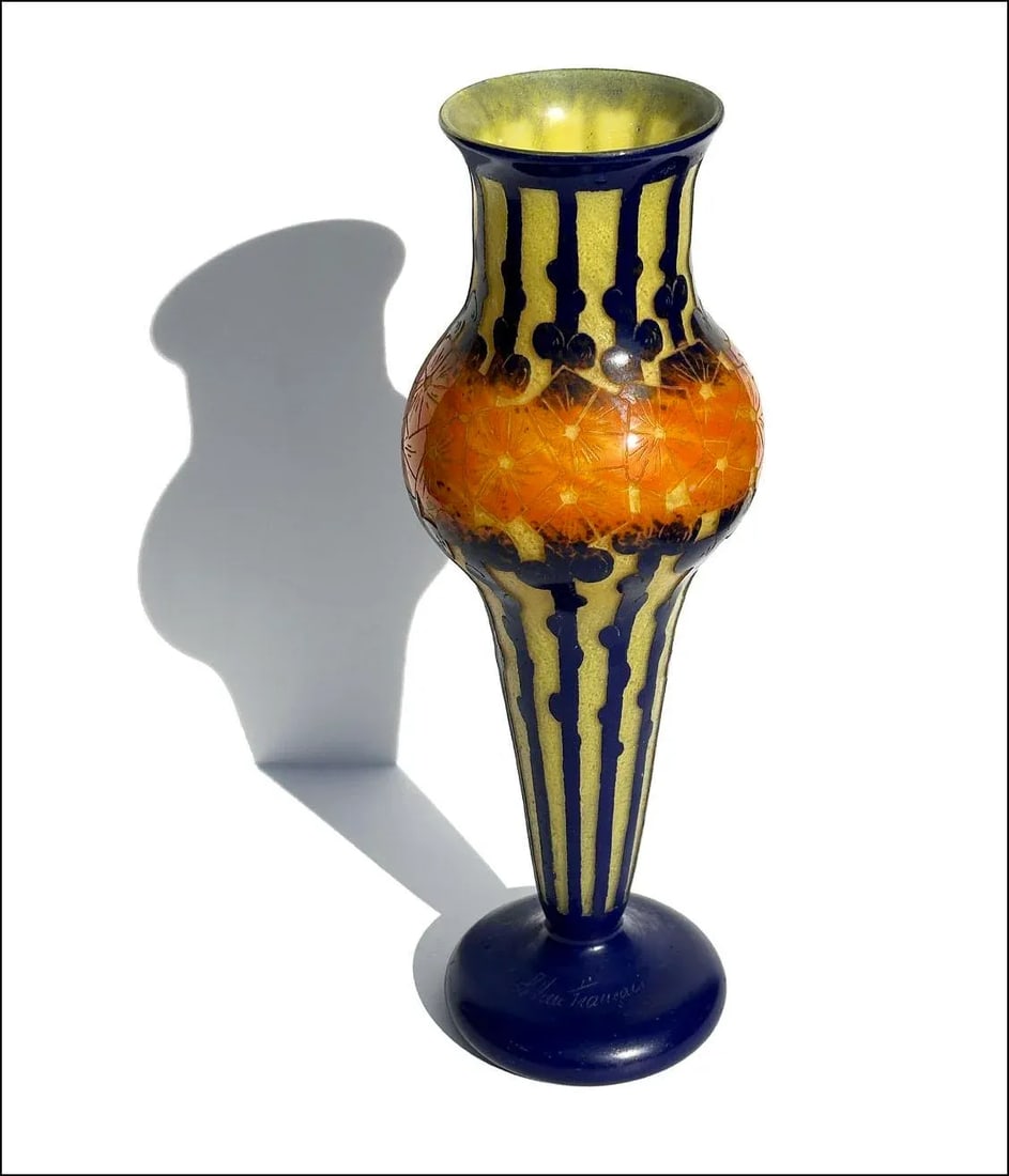 Le Verre Francais French Art Deco Mirettes Studio Cameo Antique Vase - 7