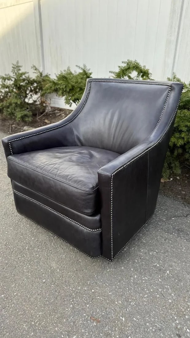 2010s Henredon Leather Swivel Chair - 2