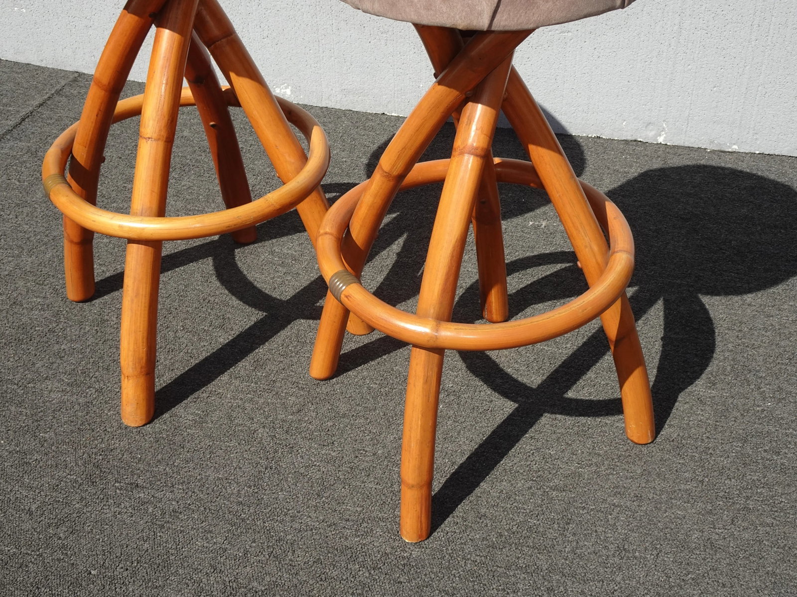 Pair Vintage Mid Century Coastal Bamboo Barstools Bar Stools ~ Tiki Palm Beach - 7