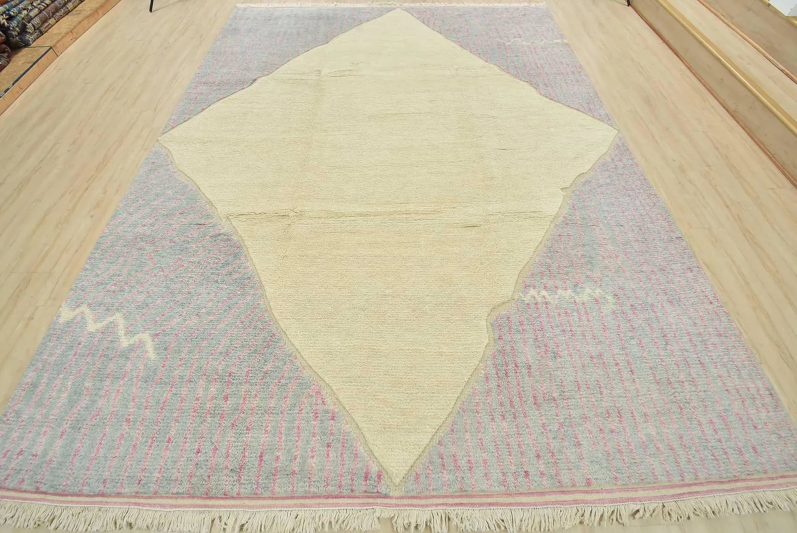 Moroccan Rug 9'1'' X 11'11'' Ivory Wool Contemporary Hand-Knotted Carpet - 2