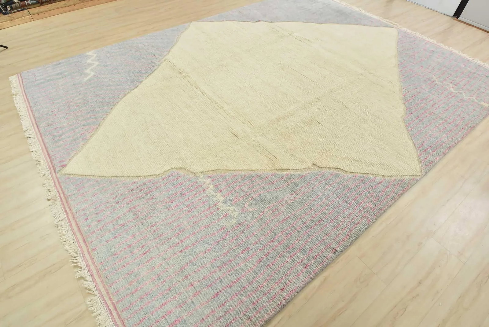 Moroccan Rug 9'1'' X 11'11'' Ivory Wool Contemporary Hand-Knotted Carpet - 3