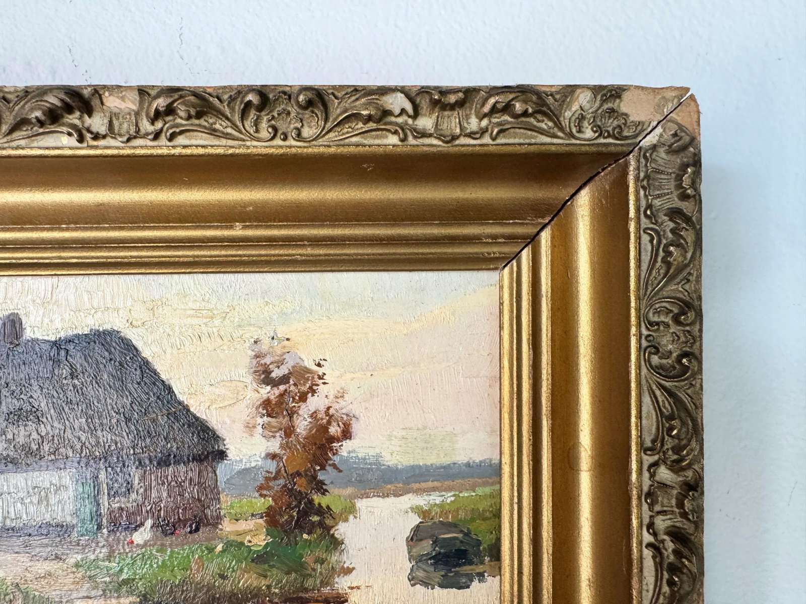 George Elmer Browne (1871-1946) Riverside Cottage Scene Oil Painting - 7