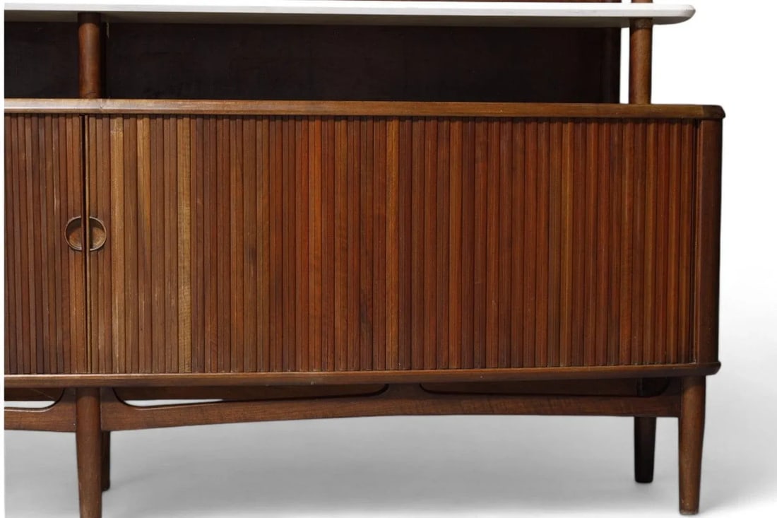 Kurt Olsen Wall Unit / Tall Walnut Sideboard With Tambour Doors - 3