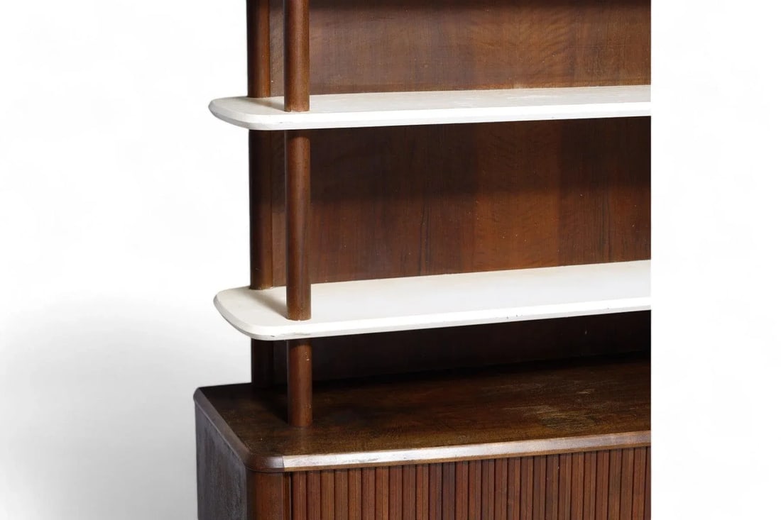 Kurt Olsen Wall Unit / Tall Walnut Sideboard With Tambour Doors - 4