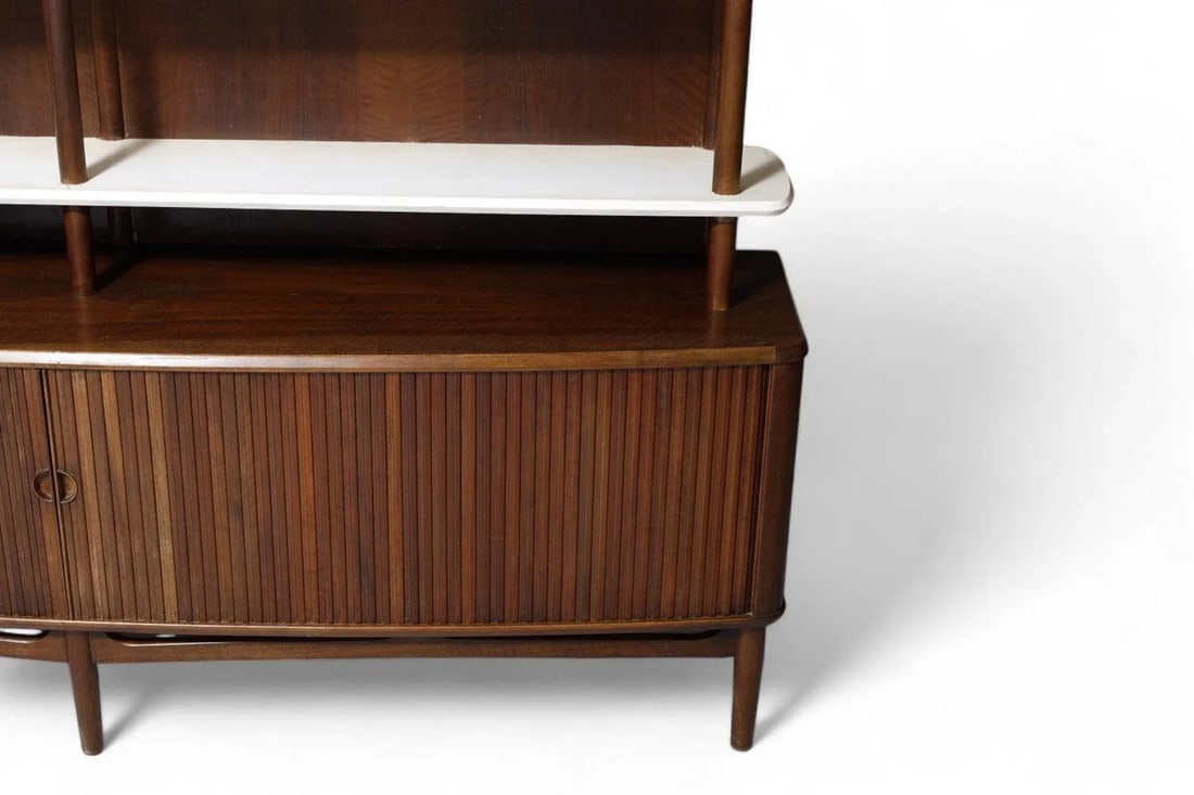 Kurt Olsen Wall Unit / Tall Walnut Sideboard With Tambour Doors - 7