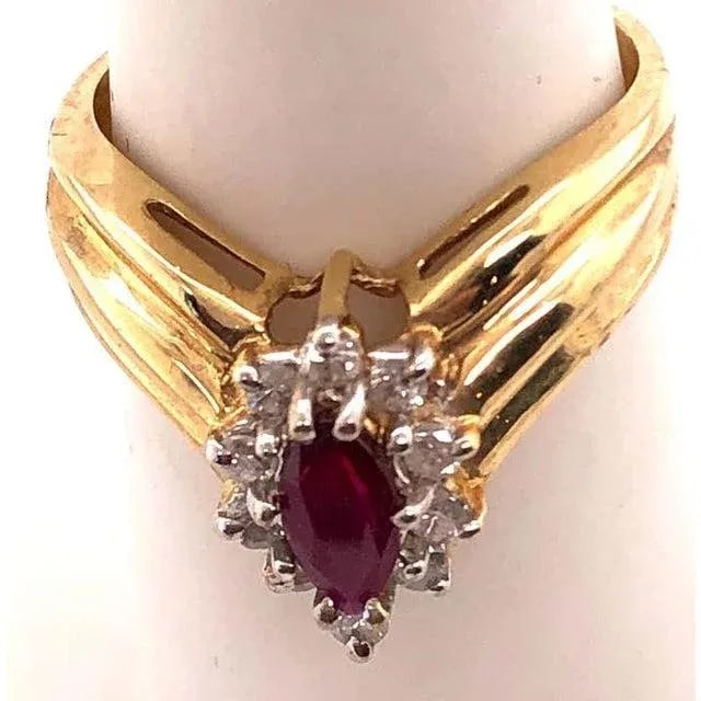 14 Karat Yellow and White Gold Ruby Ring With Diamond Accents 0.50 TDW, Size 7 - 2