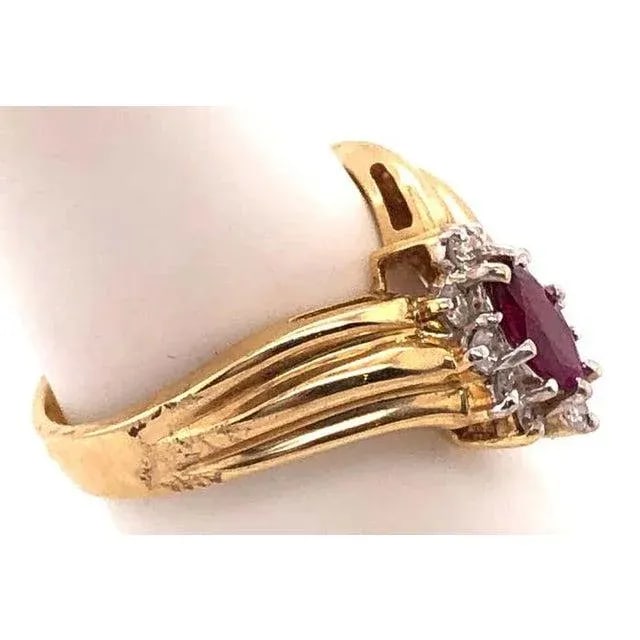 14 Karat Yellow and White Gold Ruby Ring With Diamond Accents 0.50 TDW, Size 7 - 3