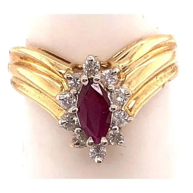 14 Karat Yellow and White Gold Ruby Ring With Diamond Accents 0.50 TDW, Size 7 - 5
