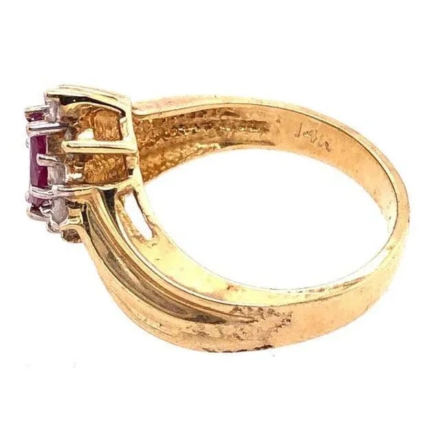 14 Karat Yellow and White Gold Ruby Ring With Diamond Accents 0.50 TDW, Size 7 - 7