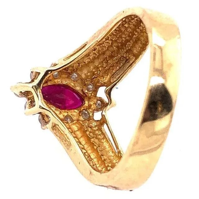 14 Karat Yellow and White Gold Ruby Ring With Diamond Accents 0.50 TDW, Size 7 - 8