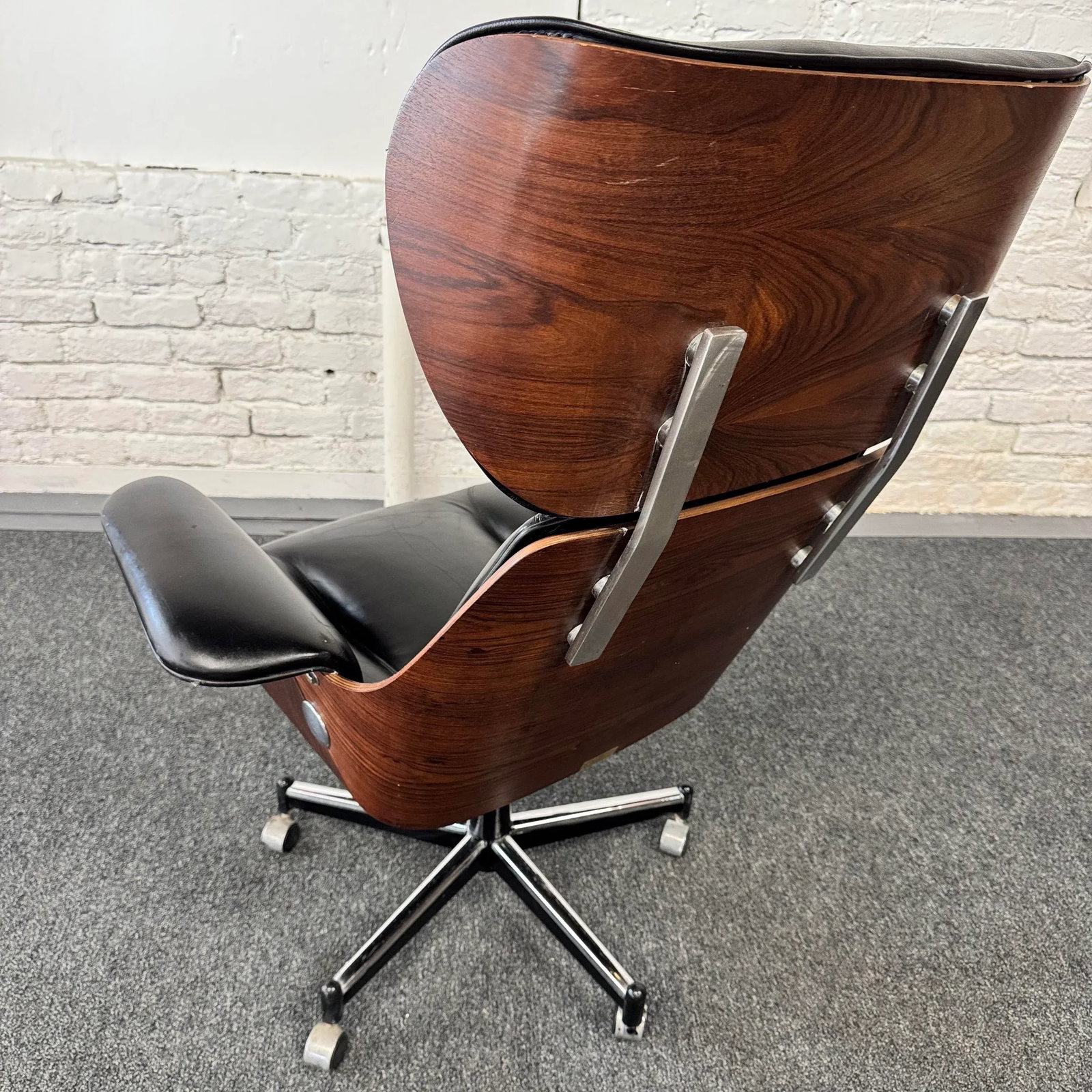70s Leather & Rosewood Probjeto Desk Chair by Carlo Fondaro - 3