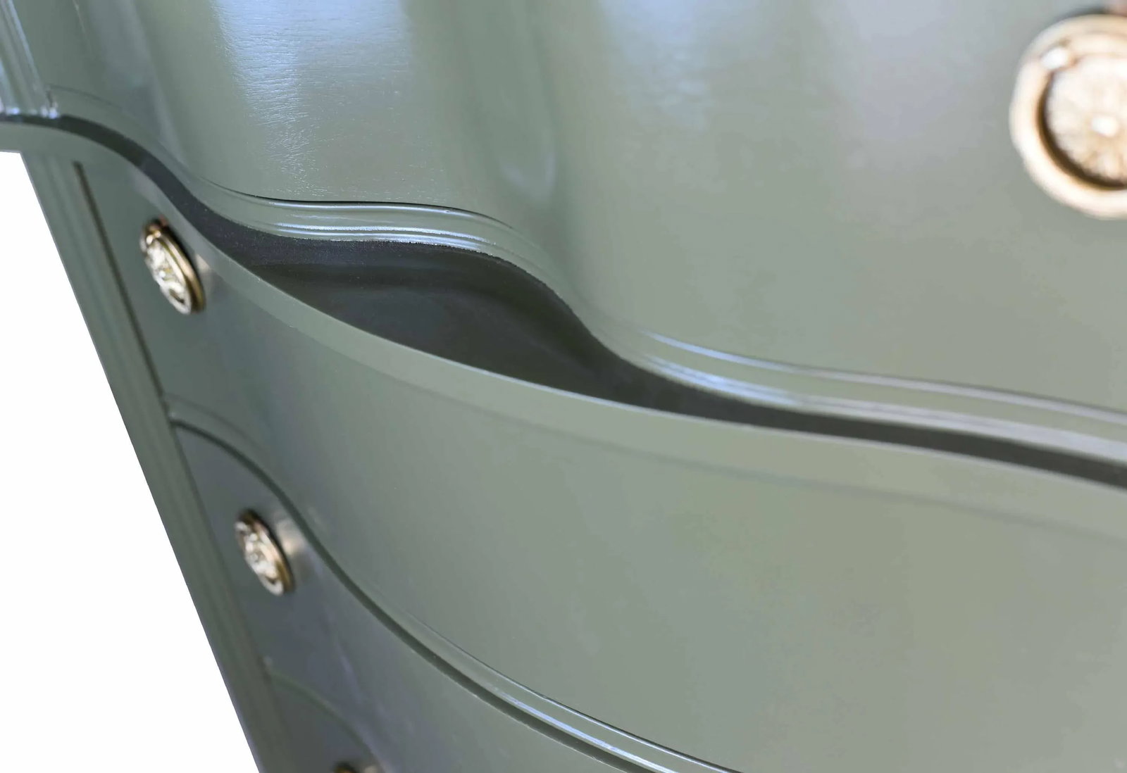 Mid Century Regency Style Mahogany Serpentine Highboy in Green - Newly Painted - 11