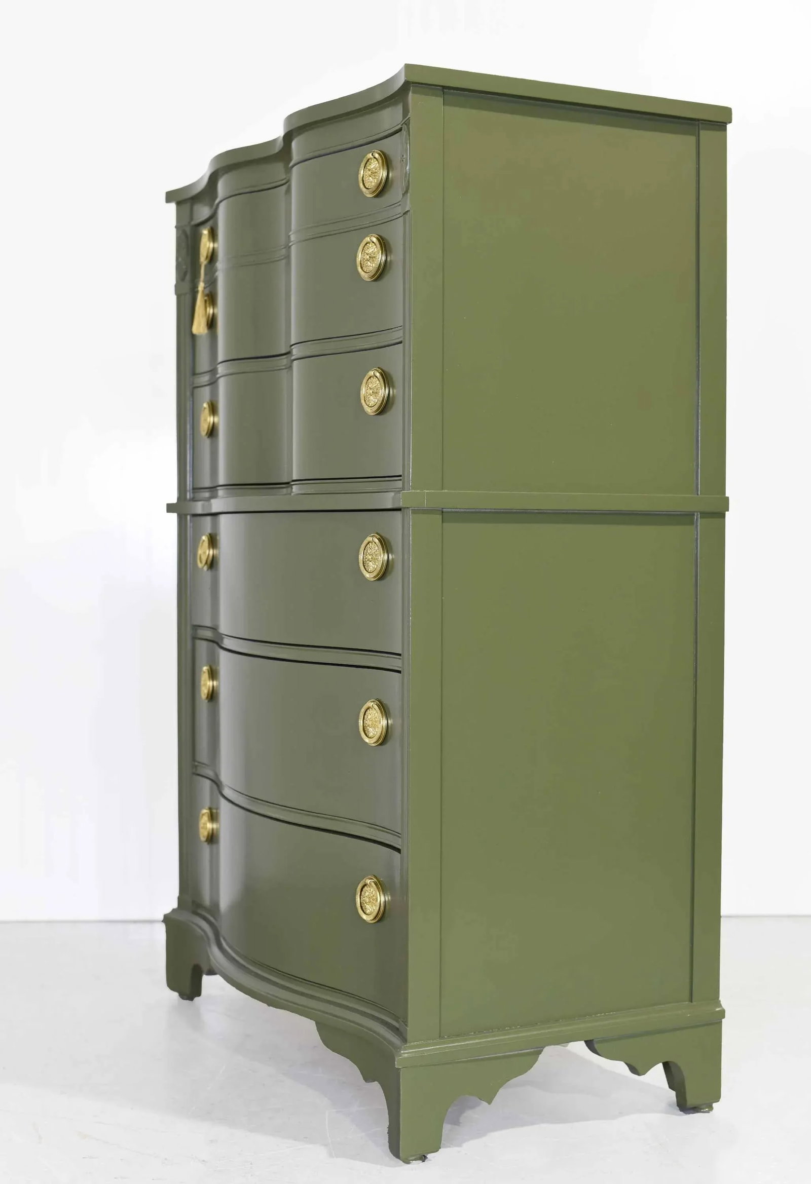 Mid Century Regency Style Mahogany Serpentine Highboy in Green - Newly Painted - 6
