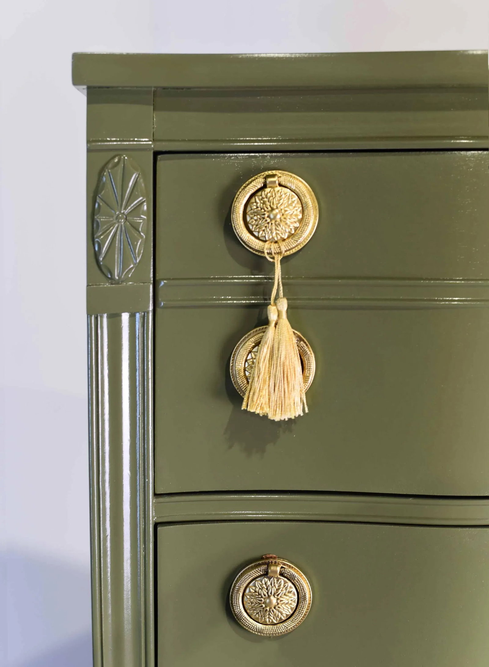 Mid Century Regency Style Mahogany Serpentine Highboy in Green - Newly Painted - 8