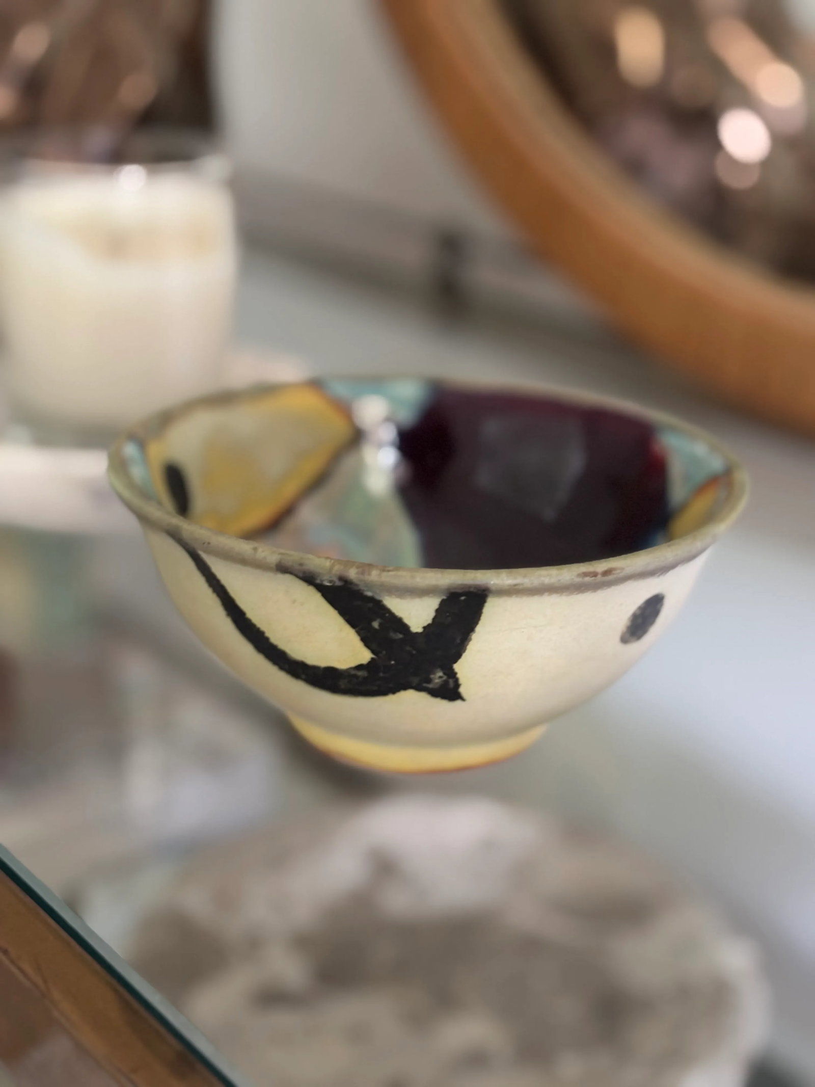Vintage Studio Pottery Stoneware Bowl in Abstract Bold Color Patch Glaze, 20th Century - 3