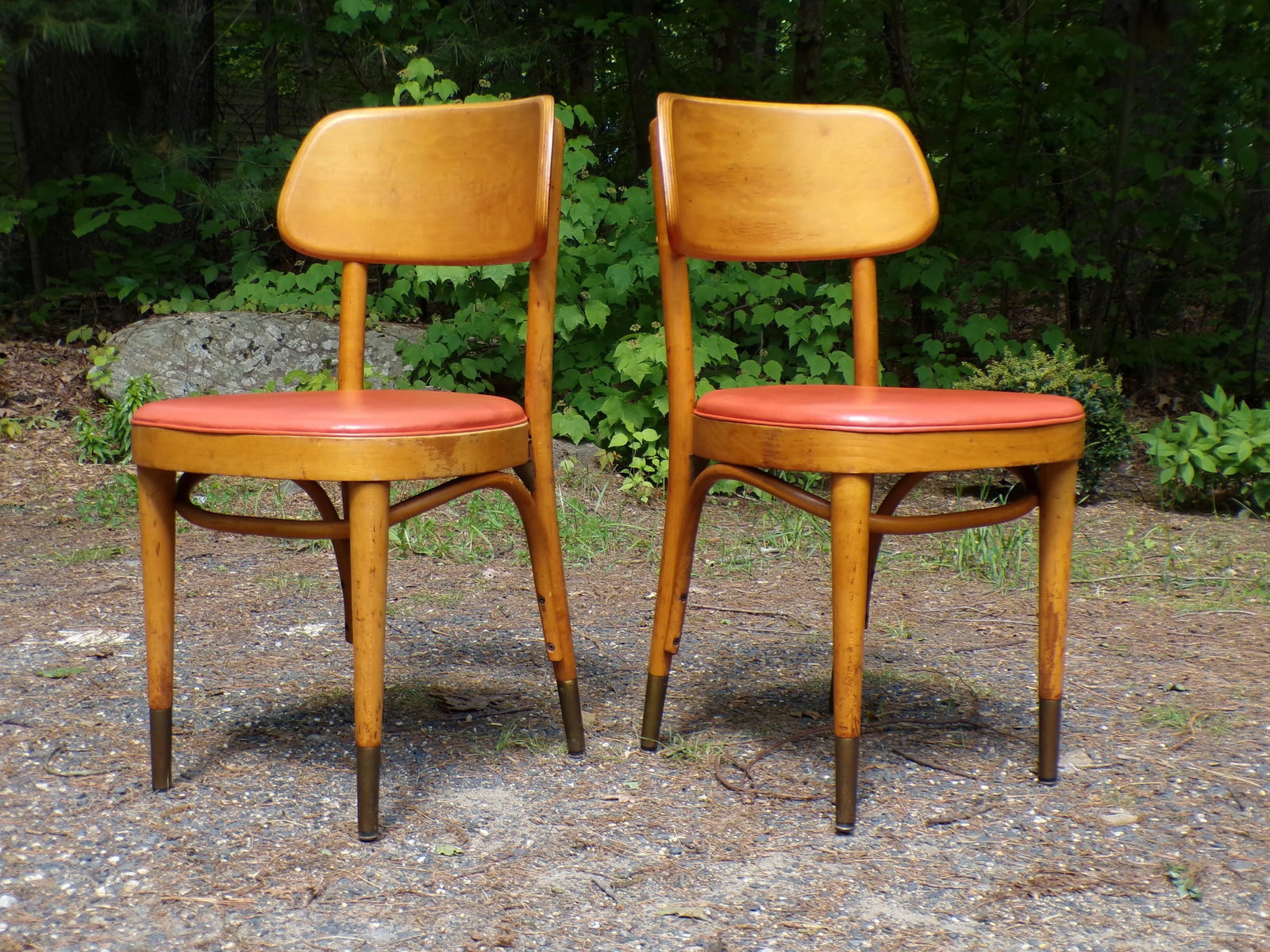Vintage Pair Thonet Mid Century Modern Bentwood Bistro Chairs - 8