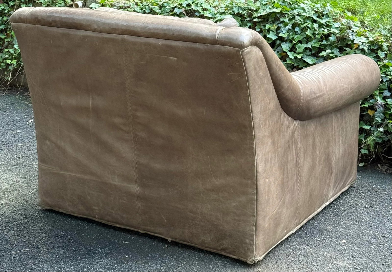 Restoration Hardware Distressed Taupe Leather Deep Seat Lounge Chair - 3