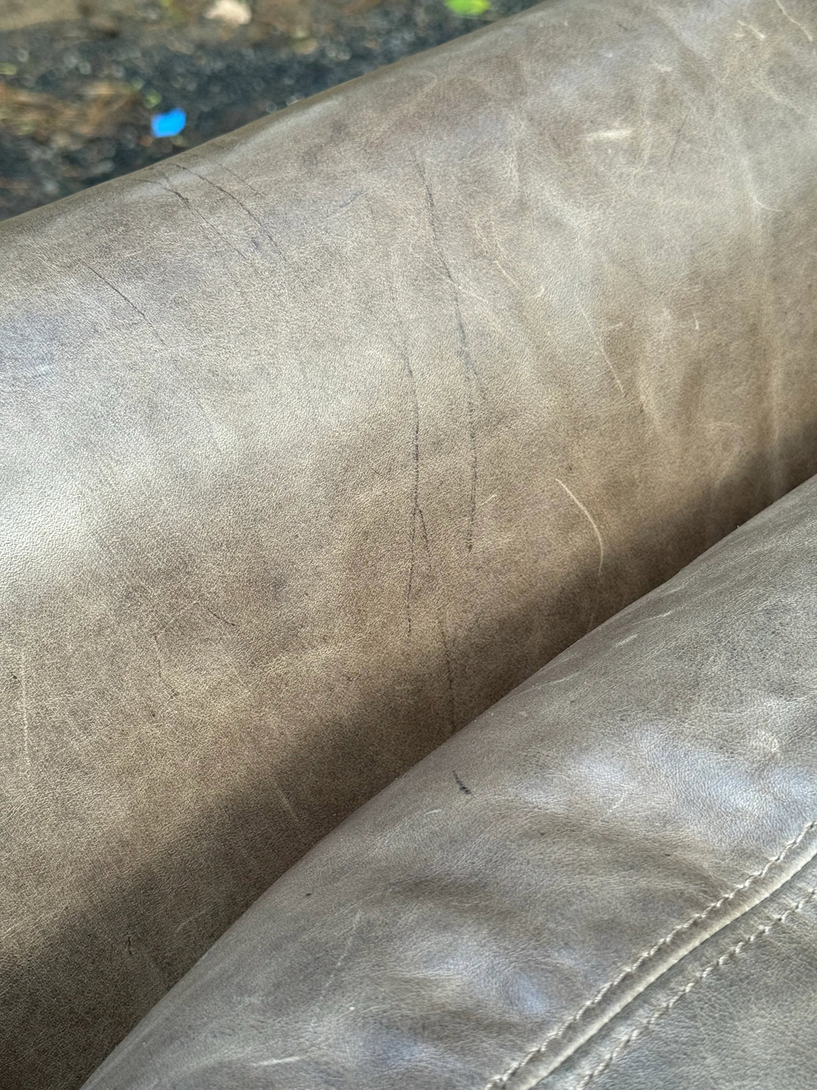 Restoration Hardware Distressed Taupe Leather Deep Seat Lounge Chair - 5