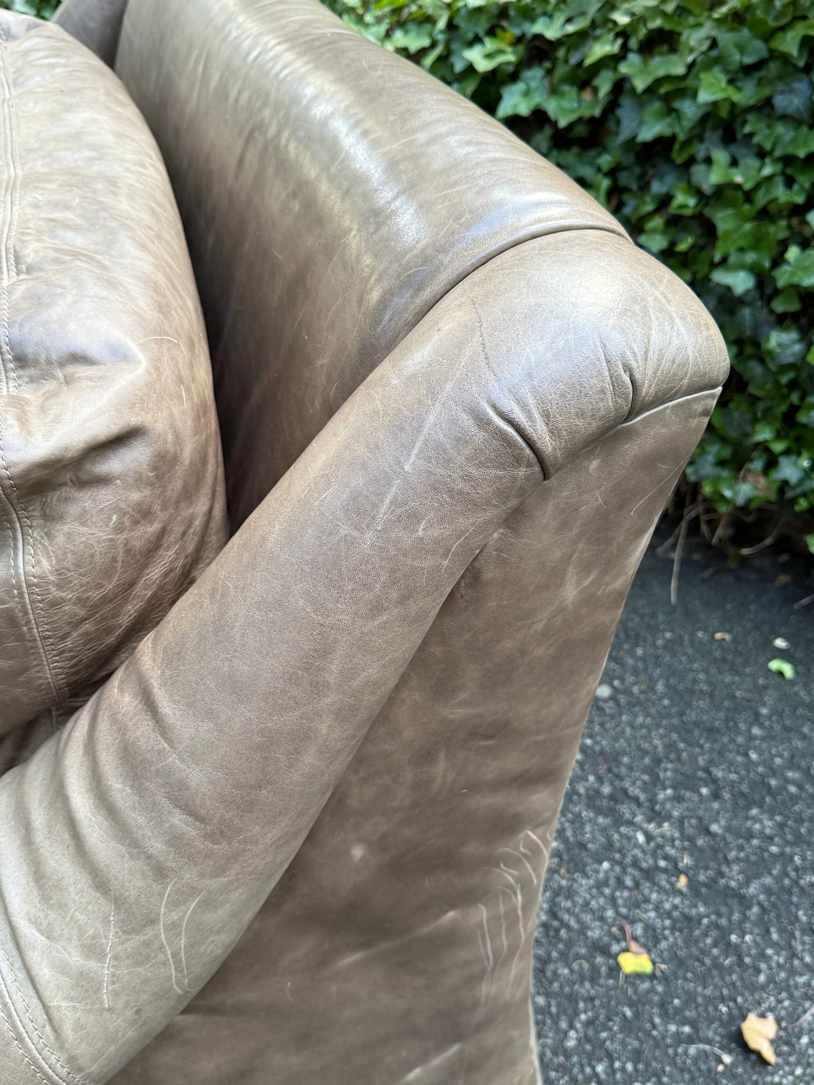 Restoration Hardware Distressed Taupe Leather Deep Seat Lounge Chair - 6