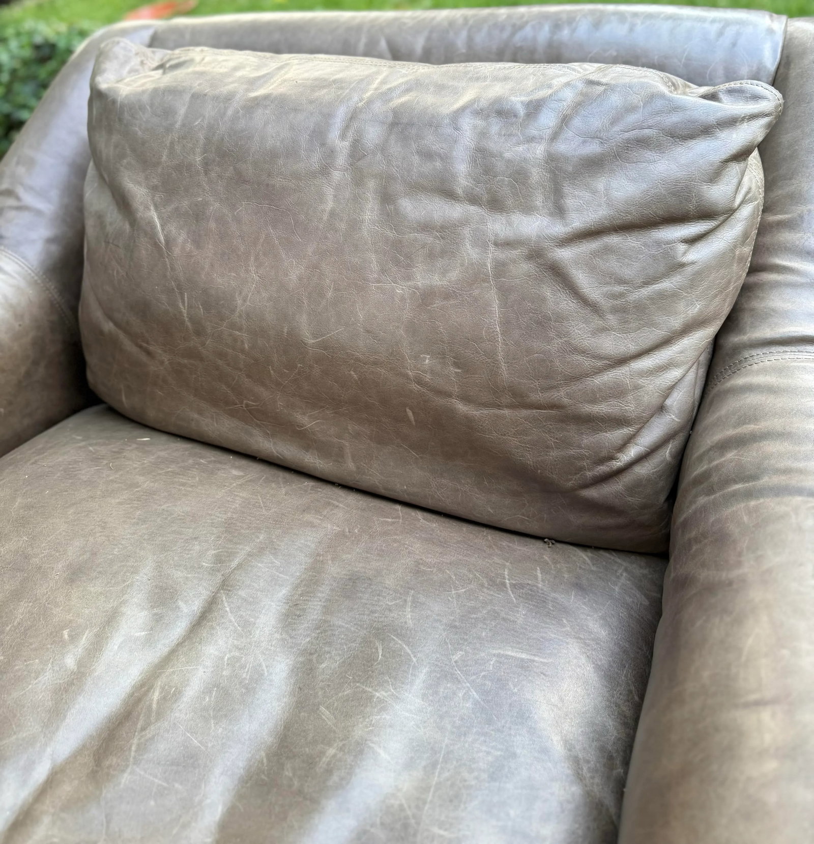 Restoration Hardware Distressed Taupe Leather Deep Seat Lounge Chair - 7