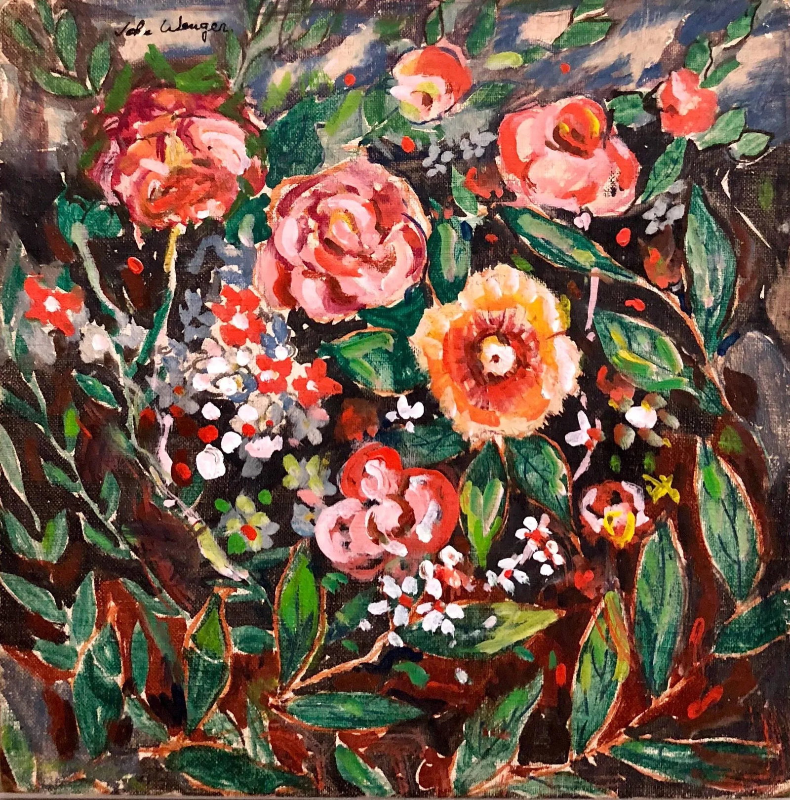 John WengerWild Flowers Vibrant Colorful Modernist Oil Painting - 3