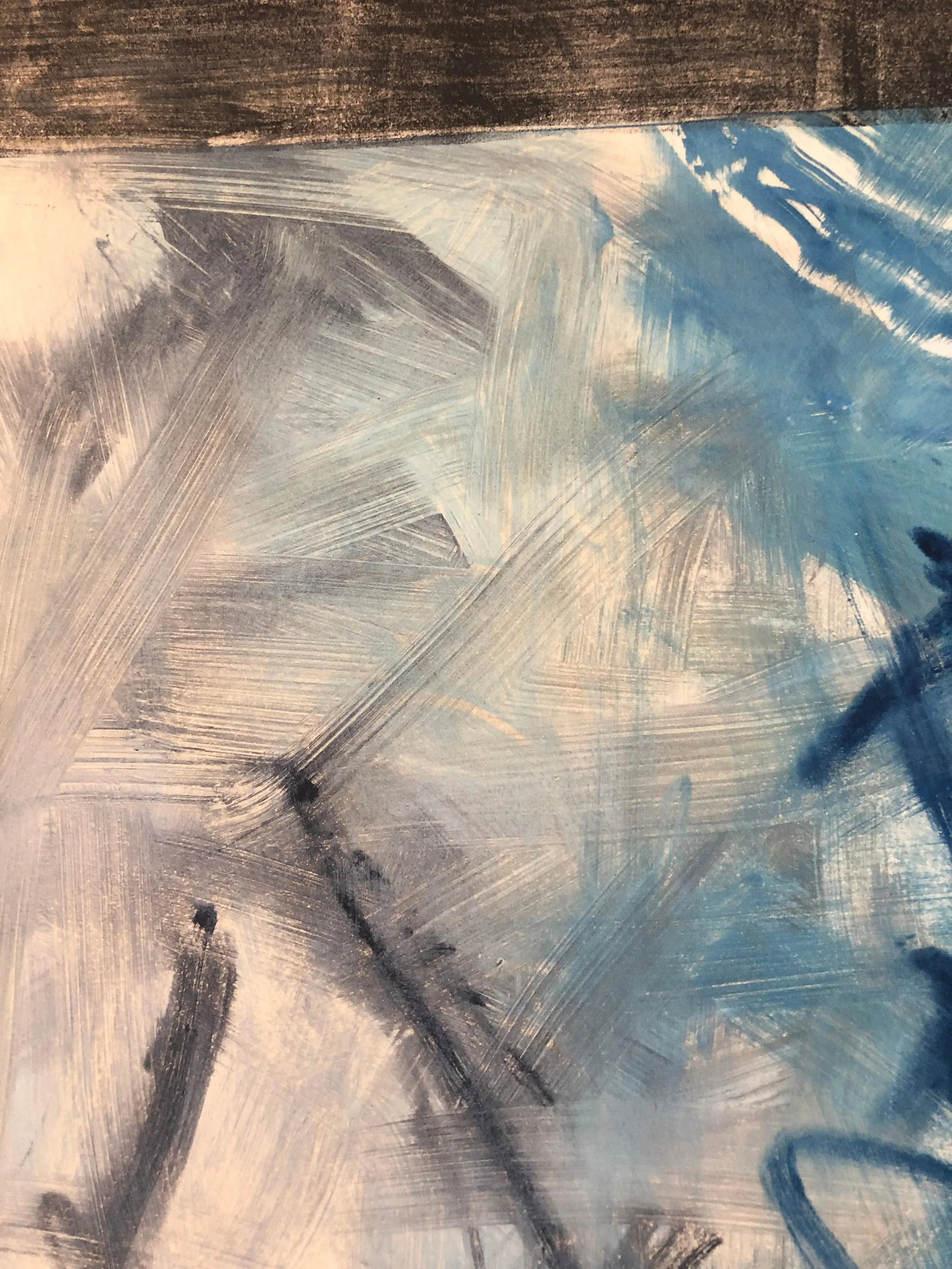 Pierre ObandoAbstract Expressionist Modernist Blue Grey Monoprint Monotype Painting Print, 1997 - 3