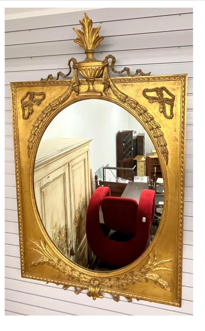 Mid 20th Century Louis XVI Style Carved and Ornate Giltwood Frame Mirror - 2