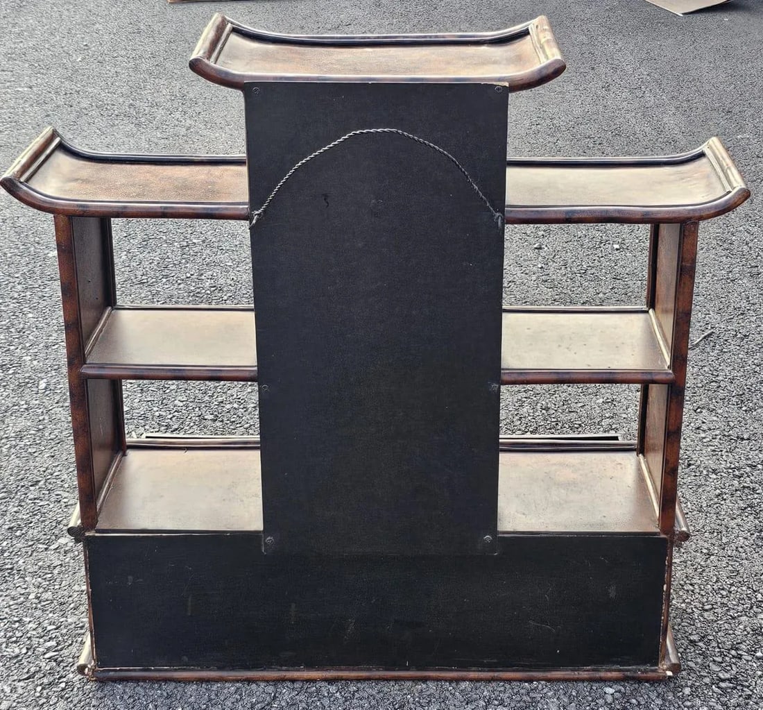 Vintage Burnt Bamboo Pagoda Wall Shelf Chinoiserie Style With 3 Drawer Cabinet - 4