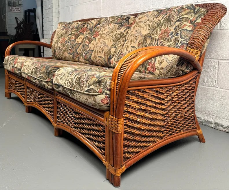 Mid 20th Century Three Seat Rattan Sofa by Palm Springs - 2