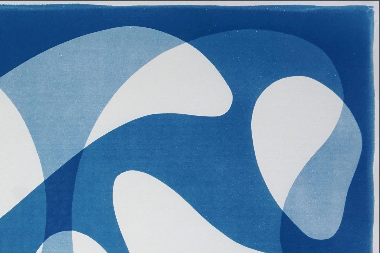 2025, Contemporary Cyanotype Print Inspired in Mid-Century Modern Shapes, Unique Monotype on Waterco - 3