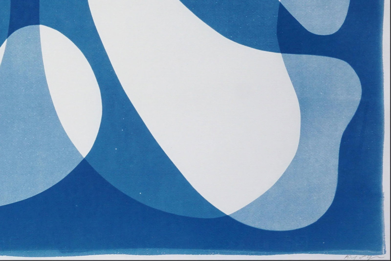 2025, Contemporary Cyanotype Print Inspired in Mid-Century Modern Shapes, Unique Monotype on Waterco - 7