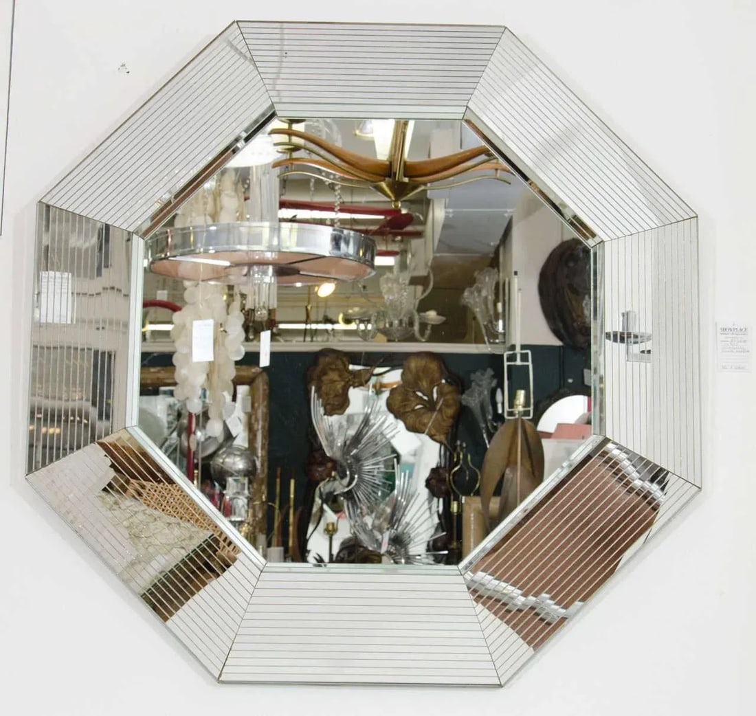Modern Octagonal Wall Mirror in the Style of Karl Springer, ca. 1970s - 2