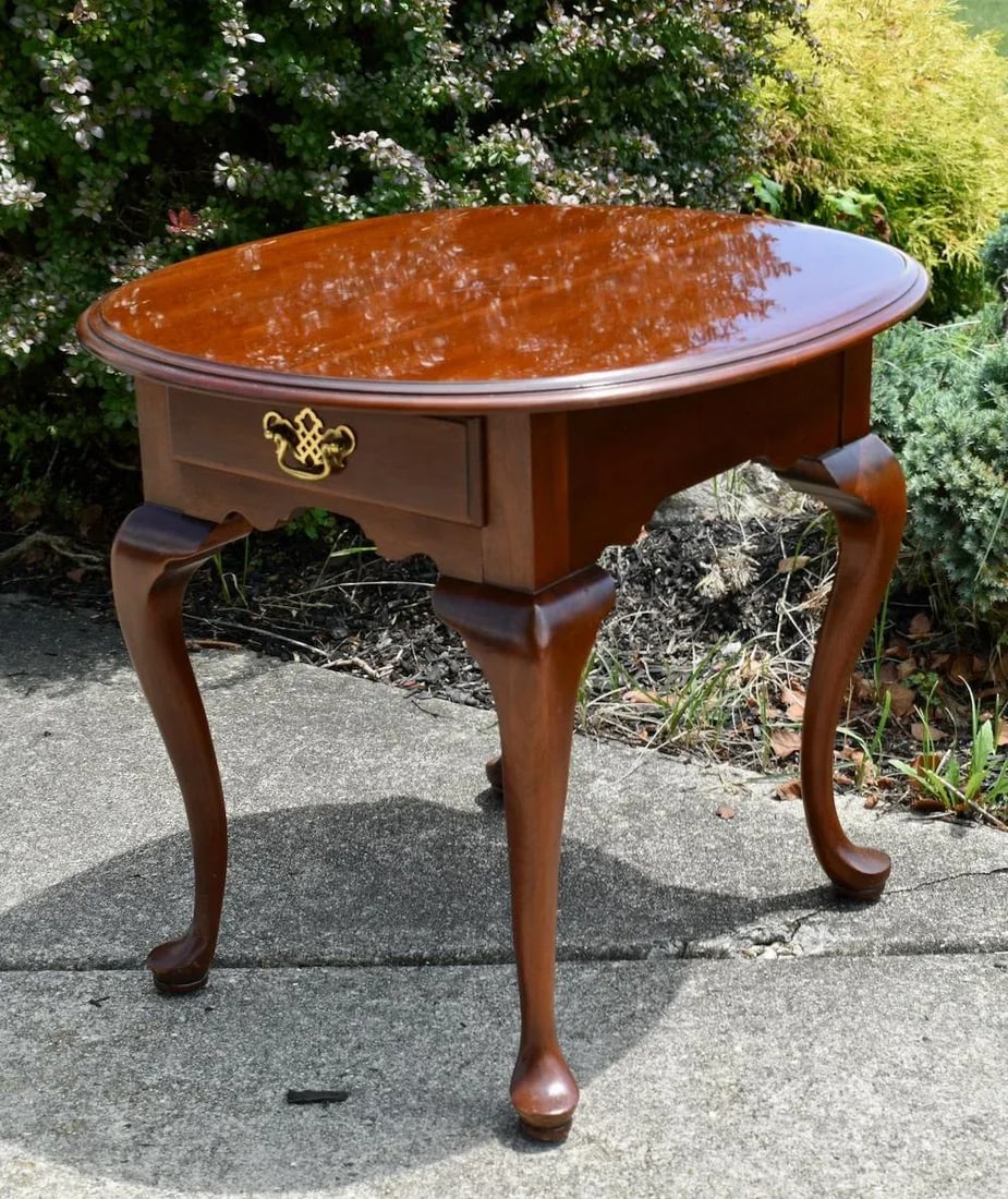 Vintage Nob Creek Oval CherryWood Queen Anne Style Table W/Drawer - 5