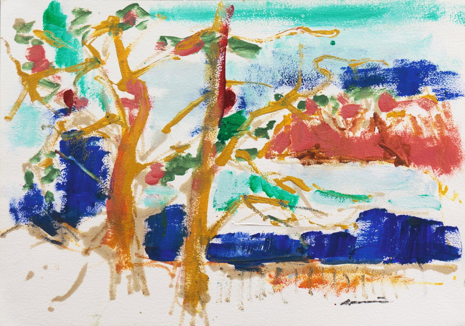 Eucalyptus Trees by the Beach, Monterey' by Robert Canete, California Expressionist, Stanford, Carm: Signed lower right, 'Canete' for Robert Canete (American, born 1948) and painted circa 2000. An expressionist oil seascape showing a view of the Pacific ocean at Monterey, California with two