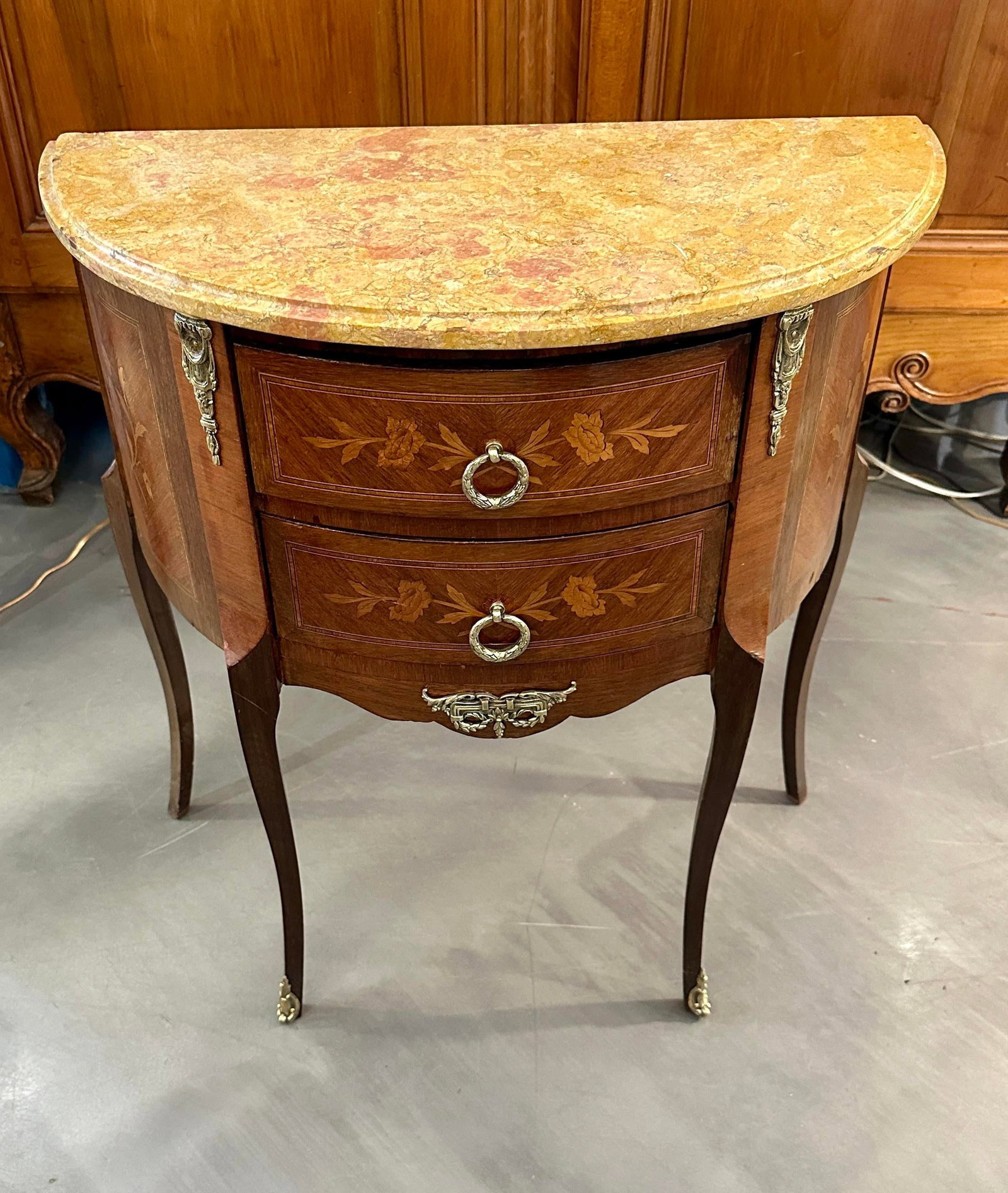 Diminutive Louis XV Style Demilune Commode With Marble Top - 2