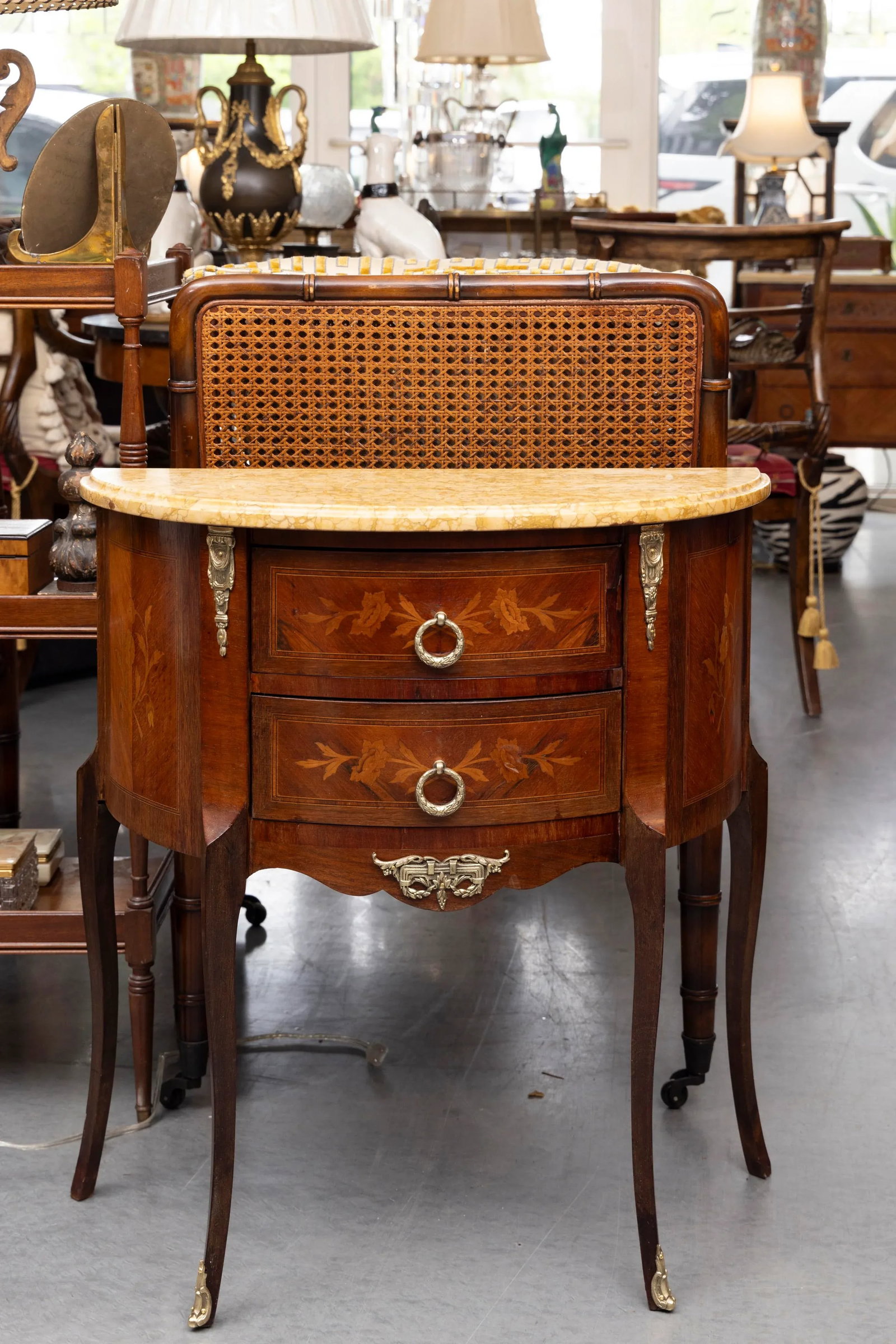 Diminutive Louis XV Style Demilune Commode With Marble Top - 3